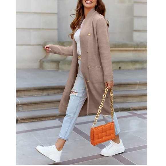 Khaki Open Front Cable Knit Cardigan Sweaters Oversized - Picture 4 of 5